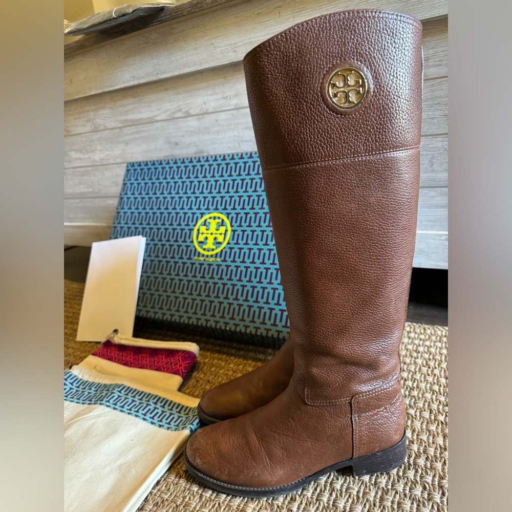 Tory Burch Junction Riding Boots in Almond Tumbled Leather 👢